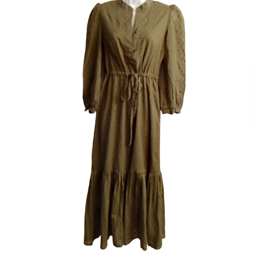 EMERSON FRY RARE India Collection FRANCES Swiss Dot Boho Maxi Dress S/XS-green